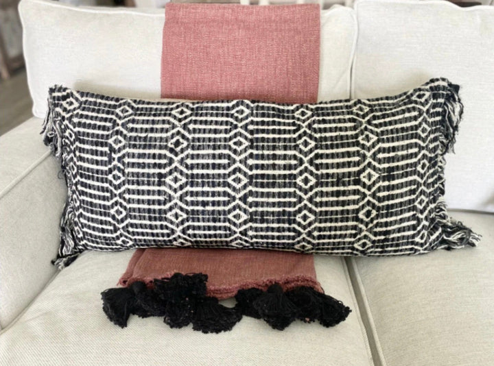Set/2 Black & White Abstract Pattern Lumbar Pillows