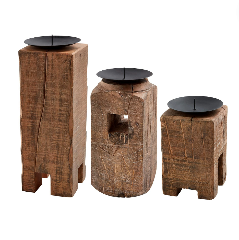 Set/3 Reclaimed Block Candle Holders