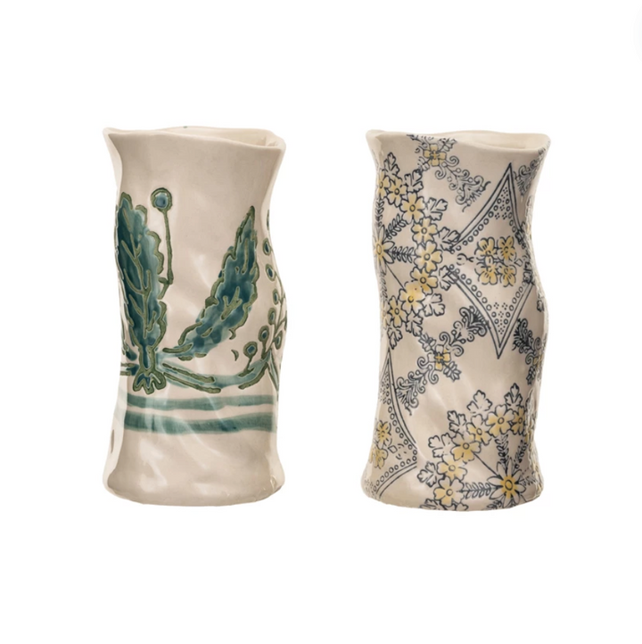 Set/2 Hand-Painted Stoneware Vases