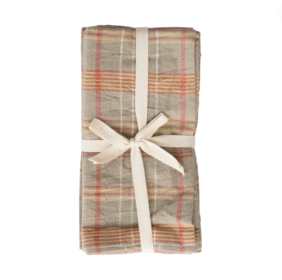 Set/4 Woven Cotton Pumpkin Plaid Napkins