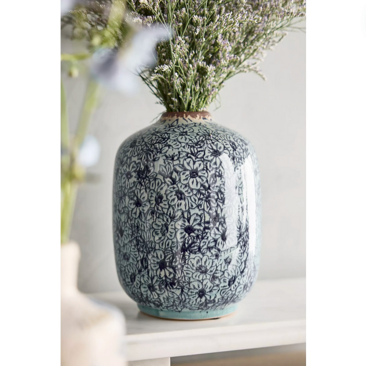 Floral Print Terracotta Vase