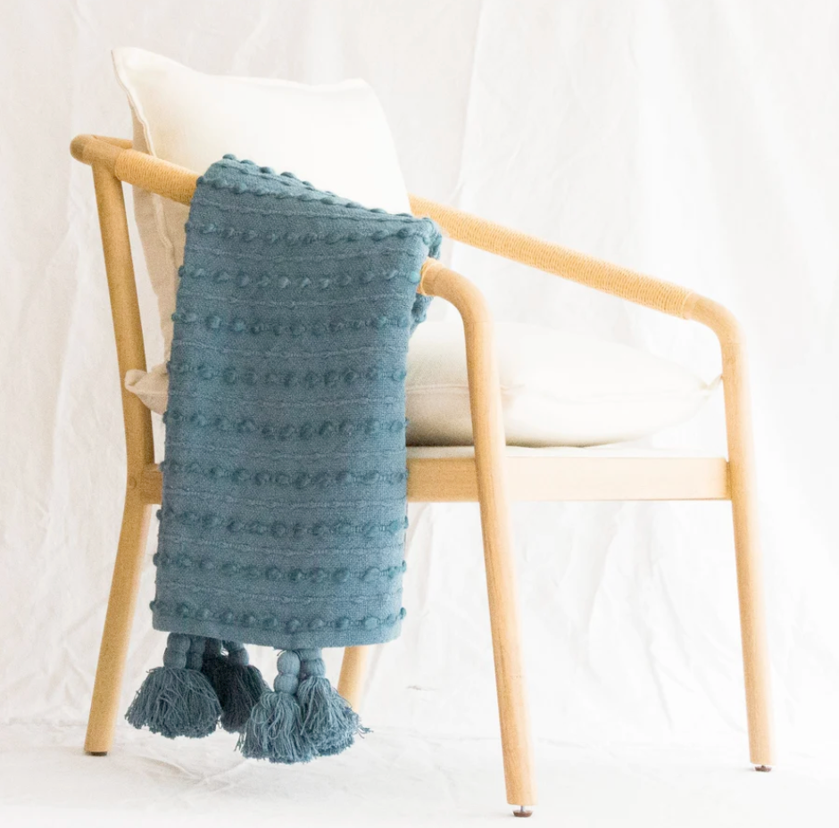 Peacock Blue Cora Corded Throw with Tassels