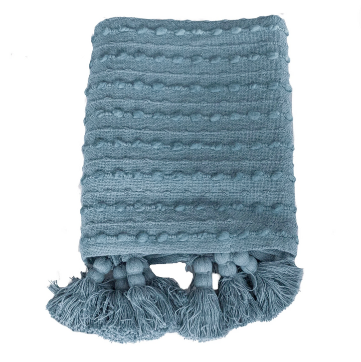 Peacock Blue Cora Corded Throw with Tassels