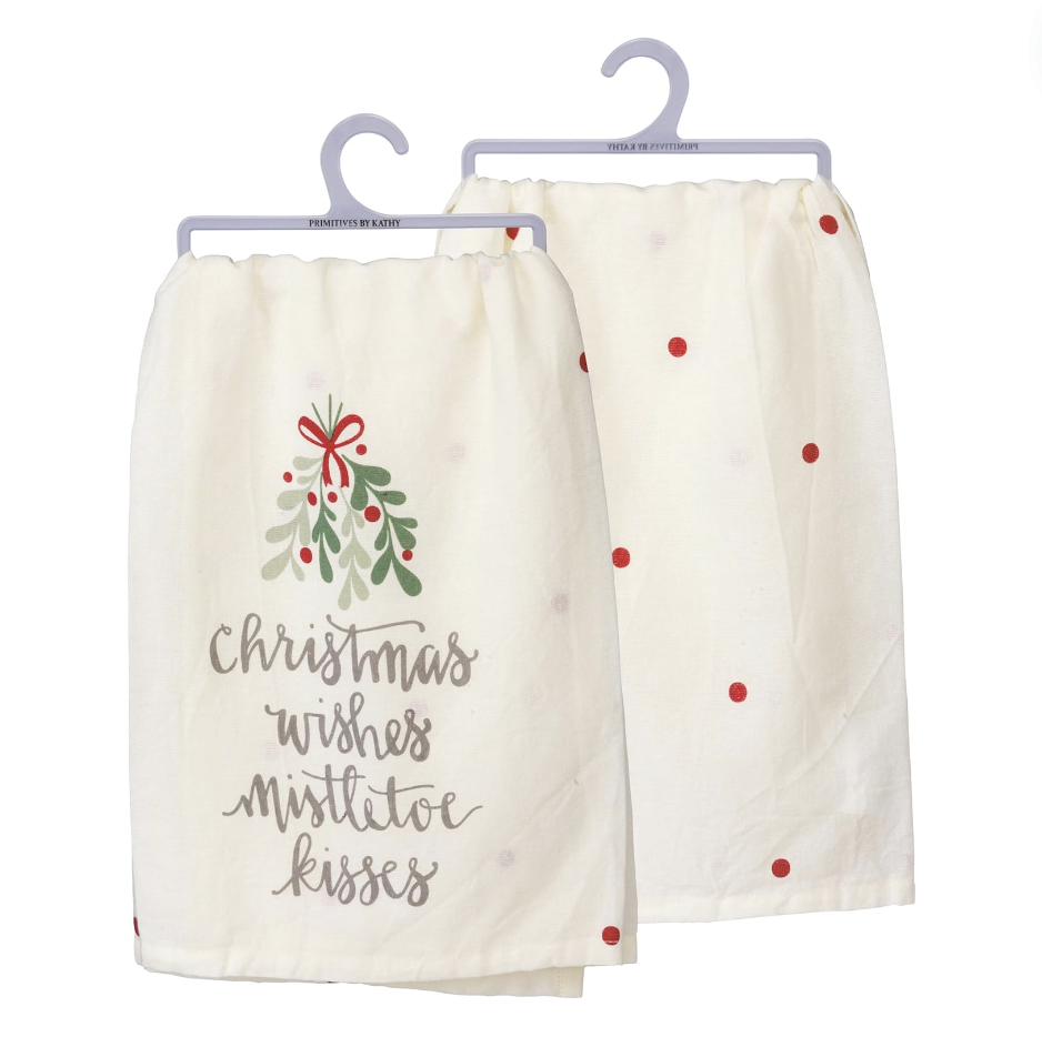 Christmas Wishes Mistletoe Kisses Cotton Kitchen Towel