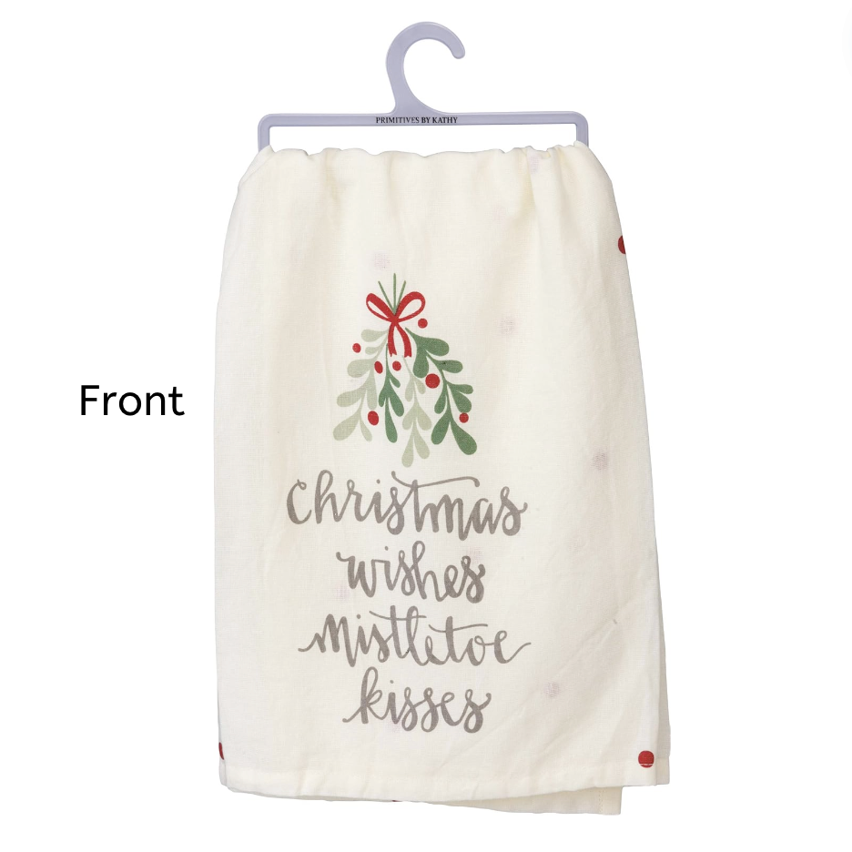 Christmas Wishes Mistletoe Kisses Cotton Kitchen Towel