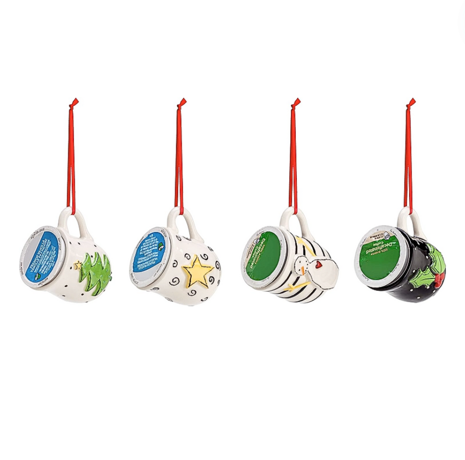 Set/4 Christmas Pattern Coffee Pod Mug Ornaments