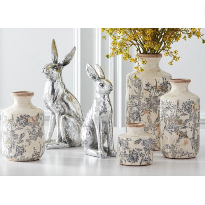 White & Gray Floral Ceramic Vases