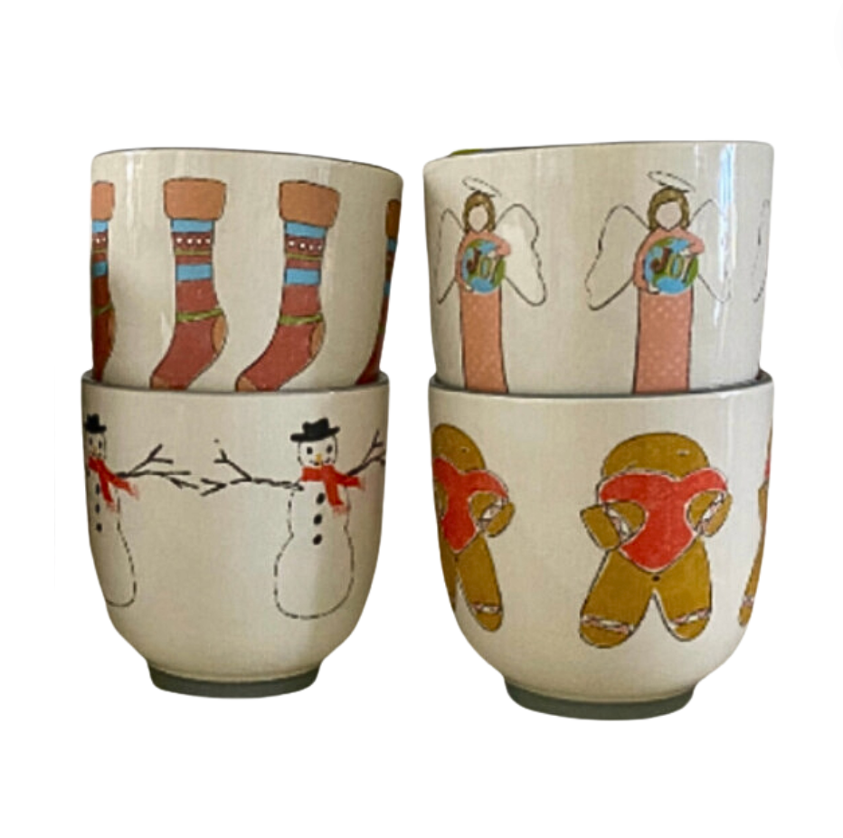 Set/4 Christmas Stoneware Cups