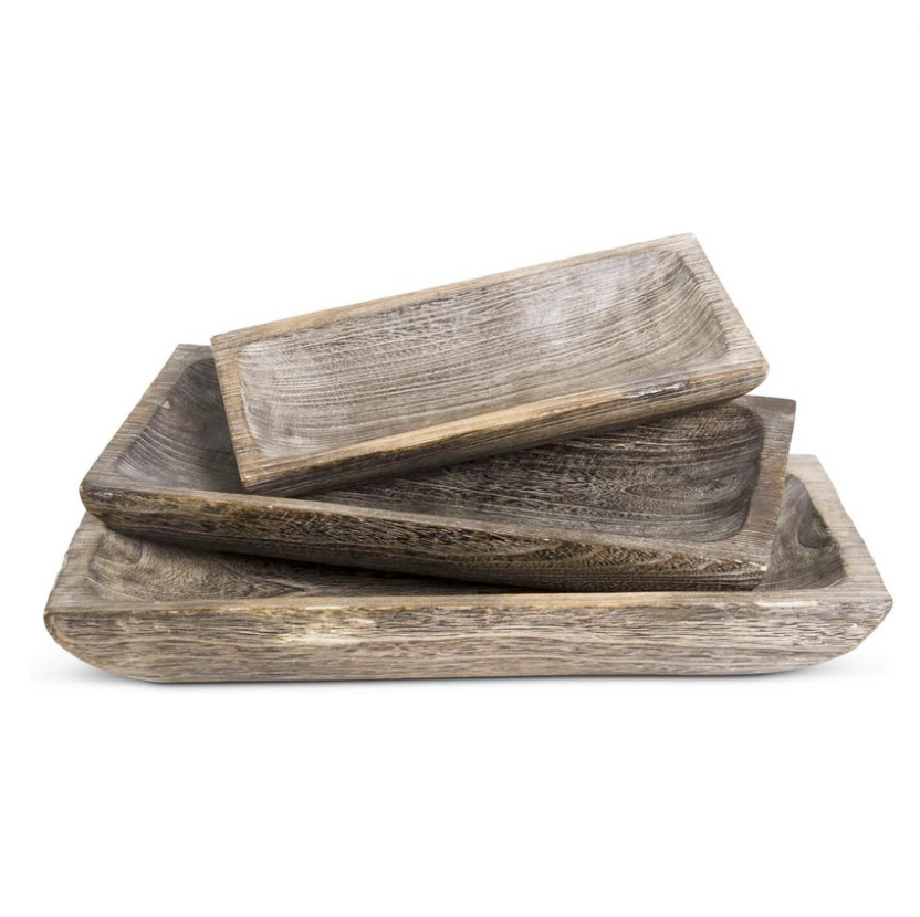 Carved Rectangular Wood Trays