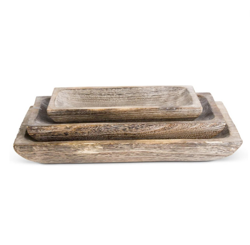 Carved Rectangular Wood Trays