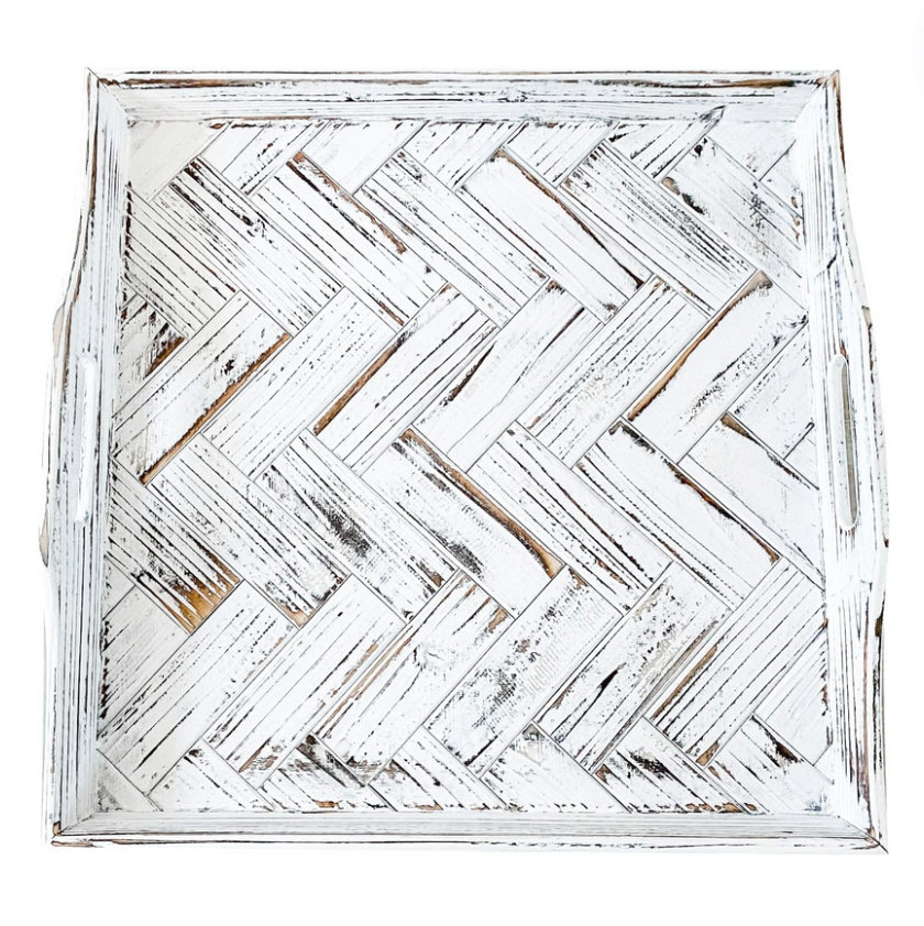 Rustic White Herringbone Tray