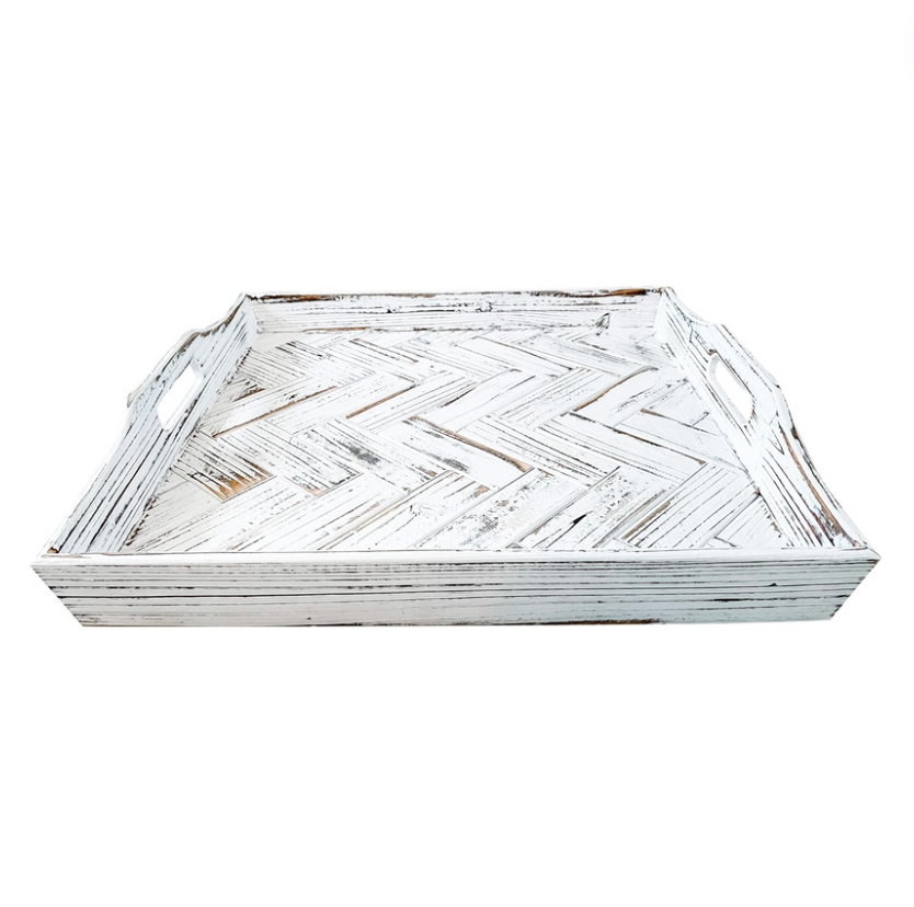 Rustic White Herringbone Tray