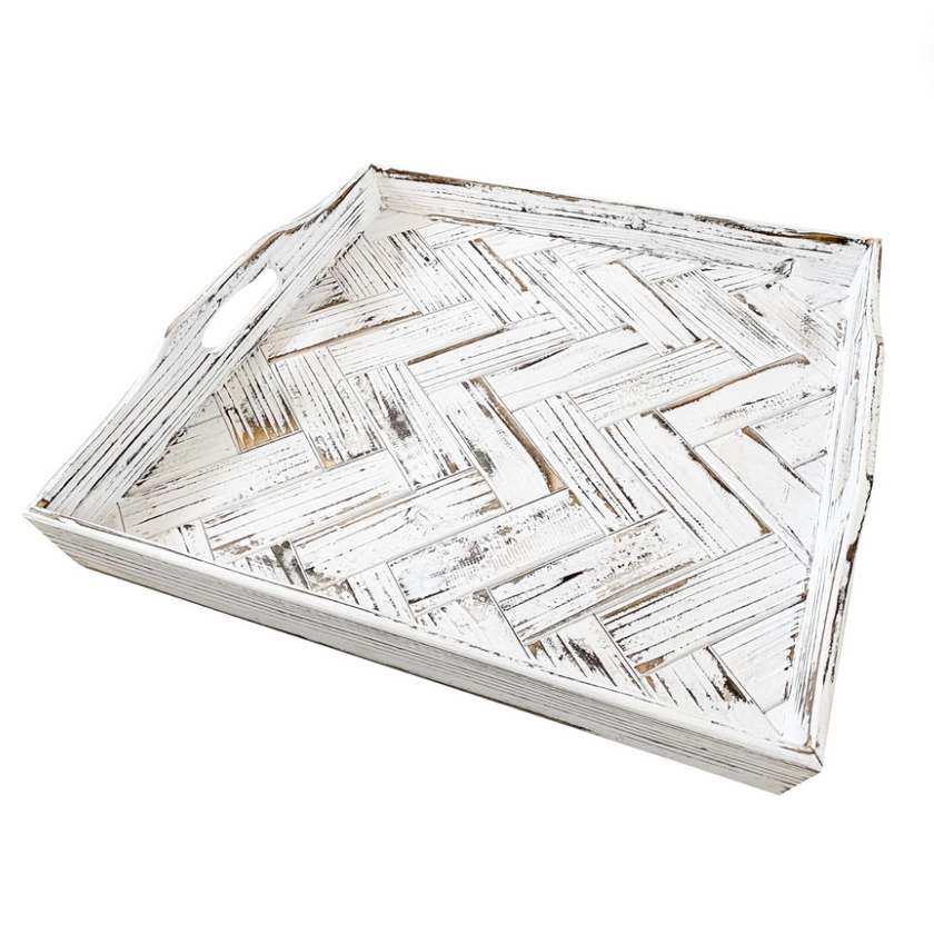 Rustic White Herringbone Tray