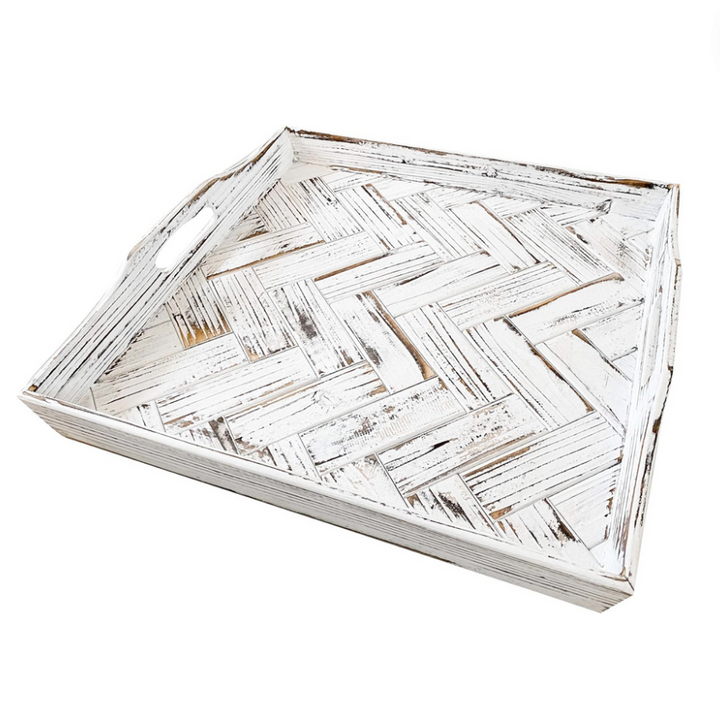 Rustic White Herringbone Tray