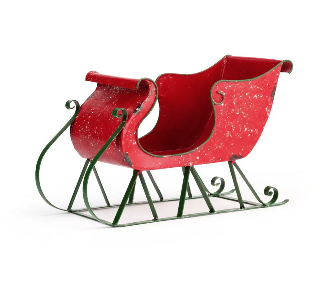 Red Metal Santa Sleigh Table Decor