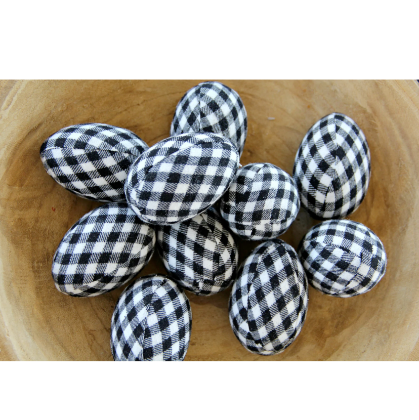 Set/3 Black & White Gingham Fabric Eggs