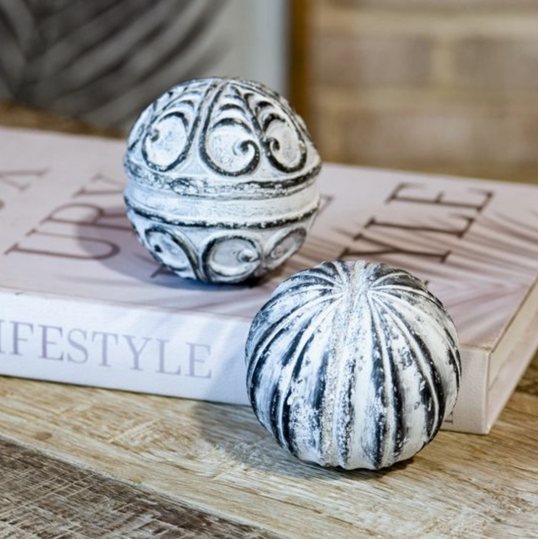 Set/2 Decorative Hand-Carved Stone Balls