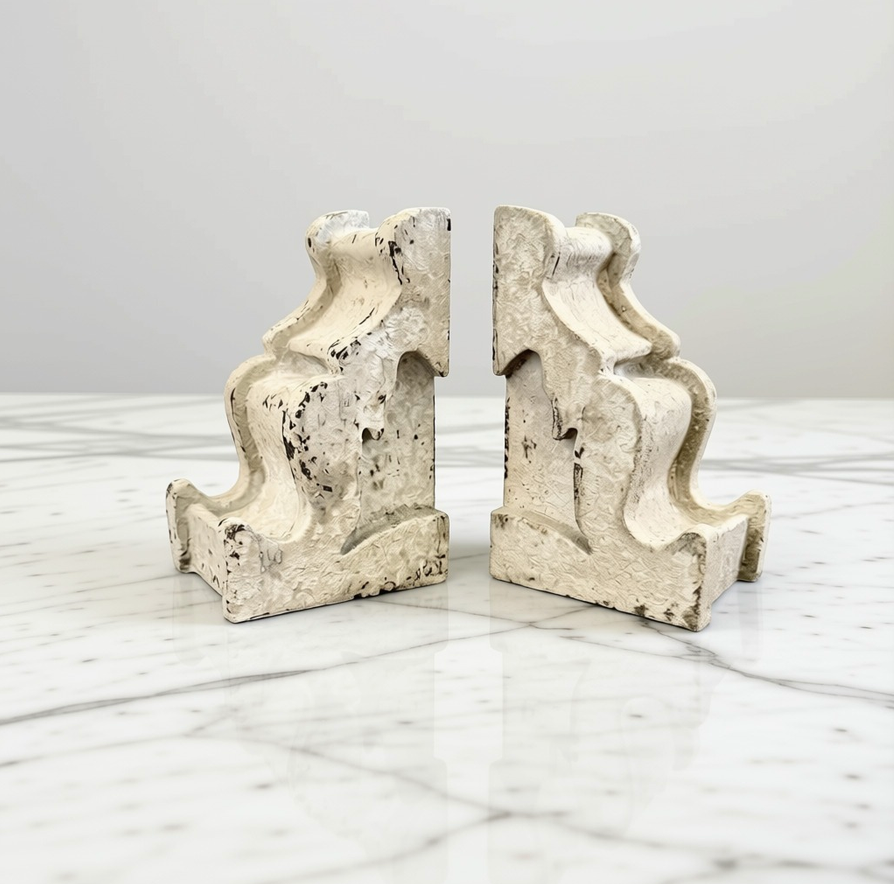 Distressed White Magnesia Corbel Bookends