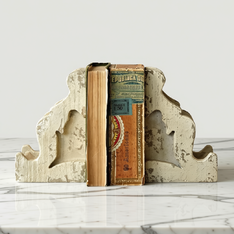 Distressed White Magnesia Corbel Bookends