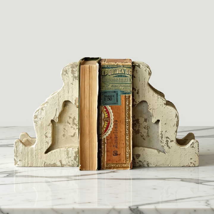 Distressed White Magnesia Corbel Bookends