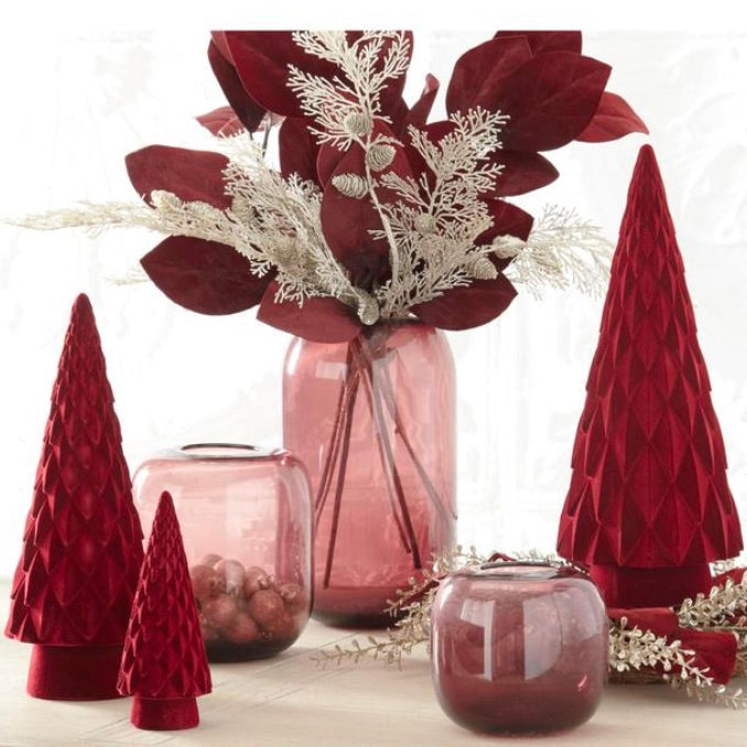 Set/4 Burgundy Velvet Magnolia Leaf Sprays