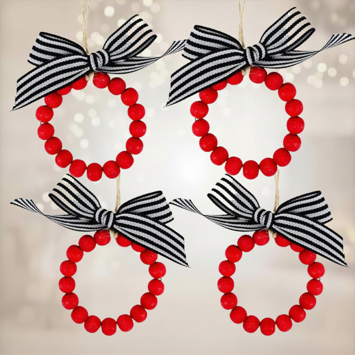 Set/4 Red Beaded Ornaments