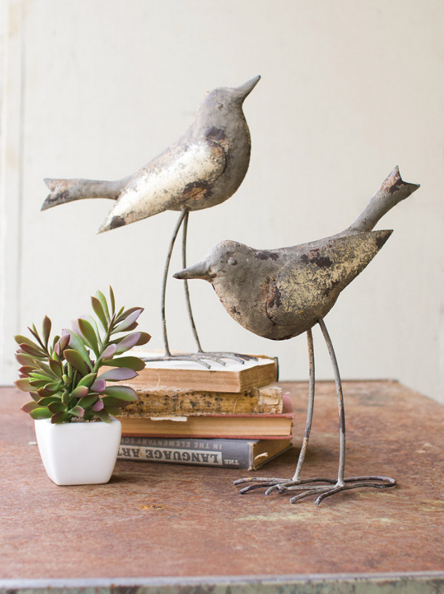 Set/2 Rustic Grey Metal Birds
