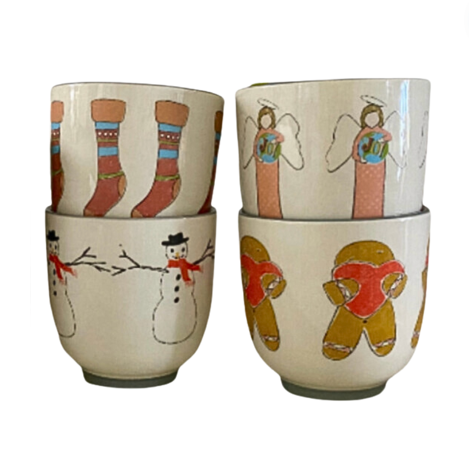 Set/4 Holiday Stoneware Icon Cups