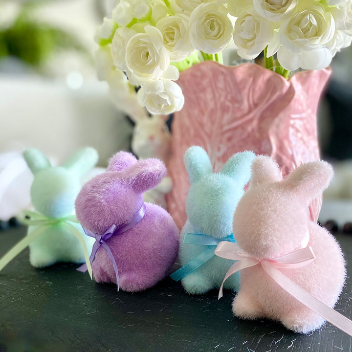 Set/4 Fuzzy Flocked Bunnies