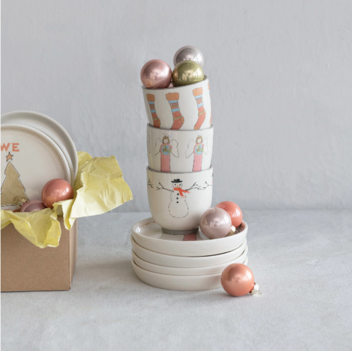 Set/4 Holiday Stoneware Icon Cups