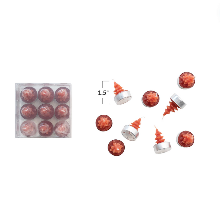 Set/9 Unscented Holly Berry Tree Shaped Tealight Candles