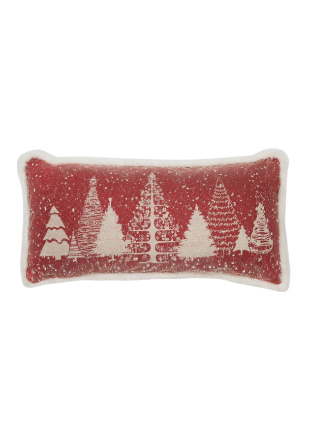 Decorative pillow with Christmas tree pattern on a white background