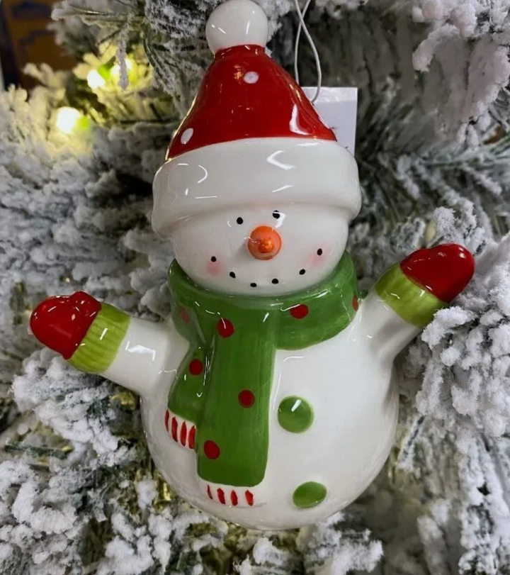 Snowman With Arms Up Bell Ornament