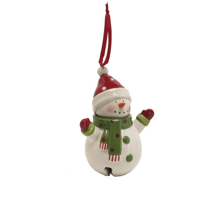 Snowman With Arms Up Bell Ornament