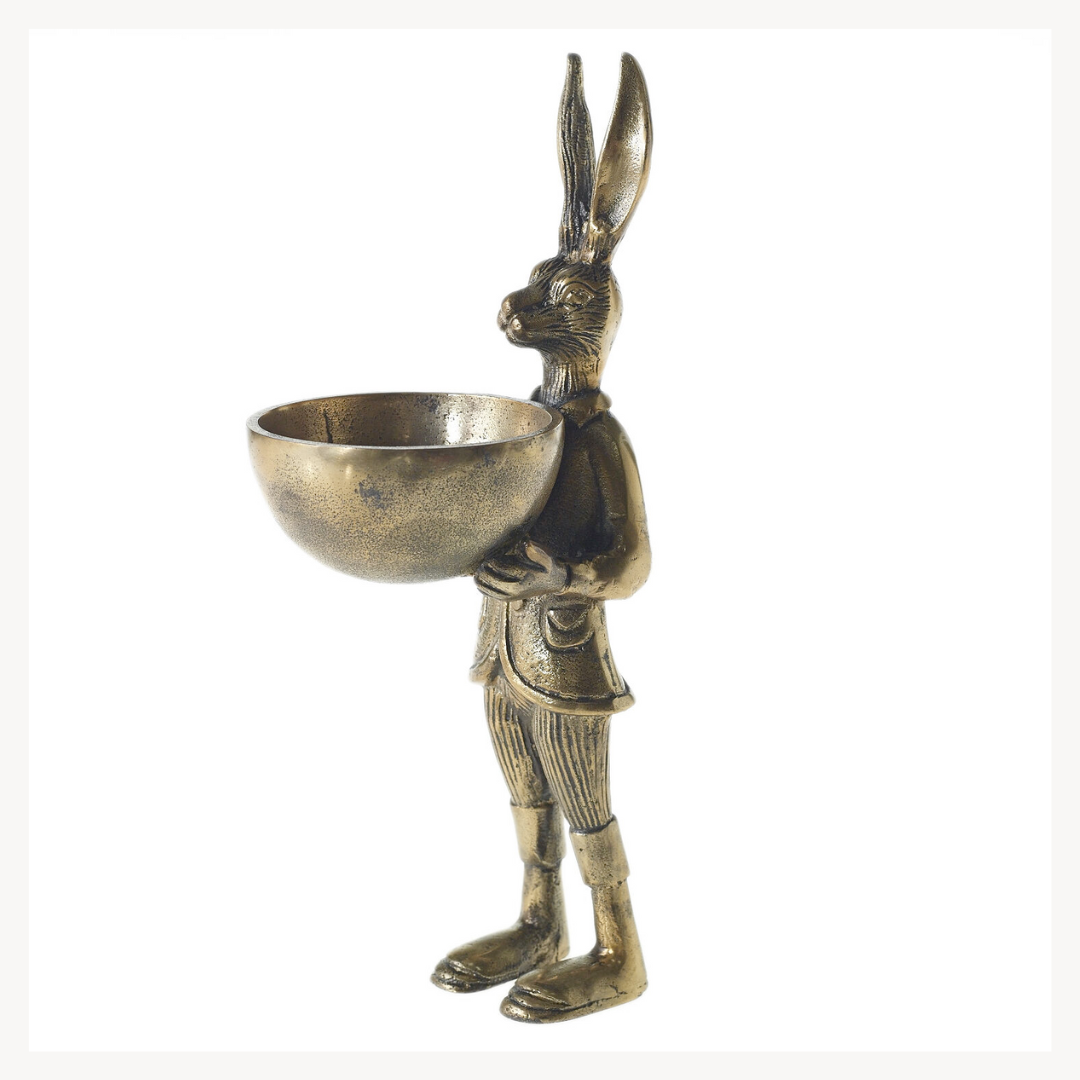 Brass Rabbit Figurine with Bowl