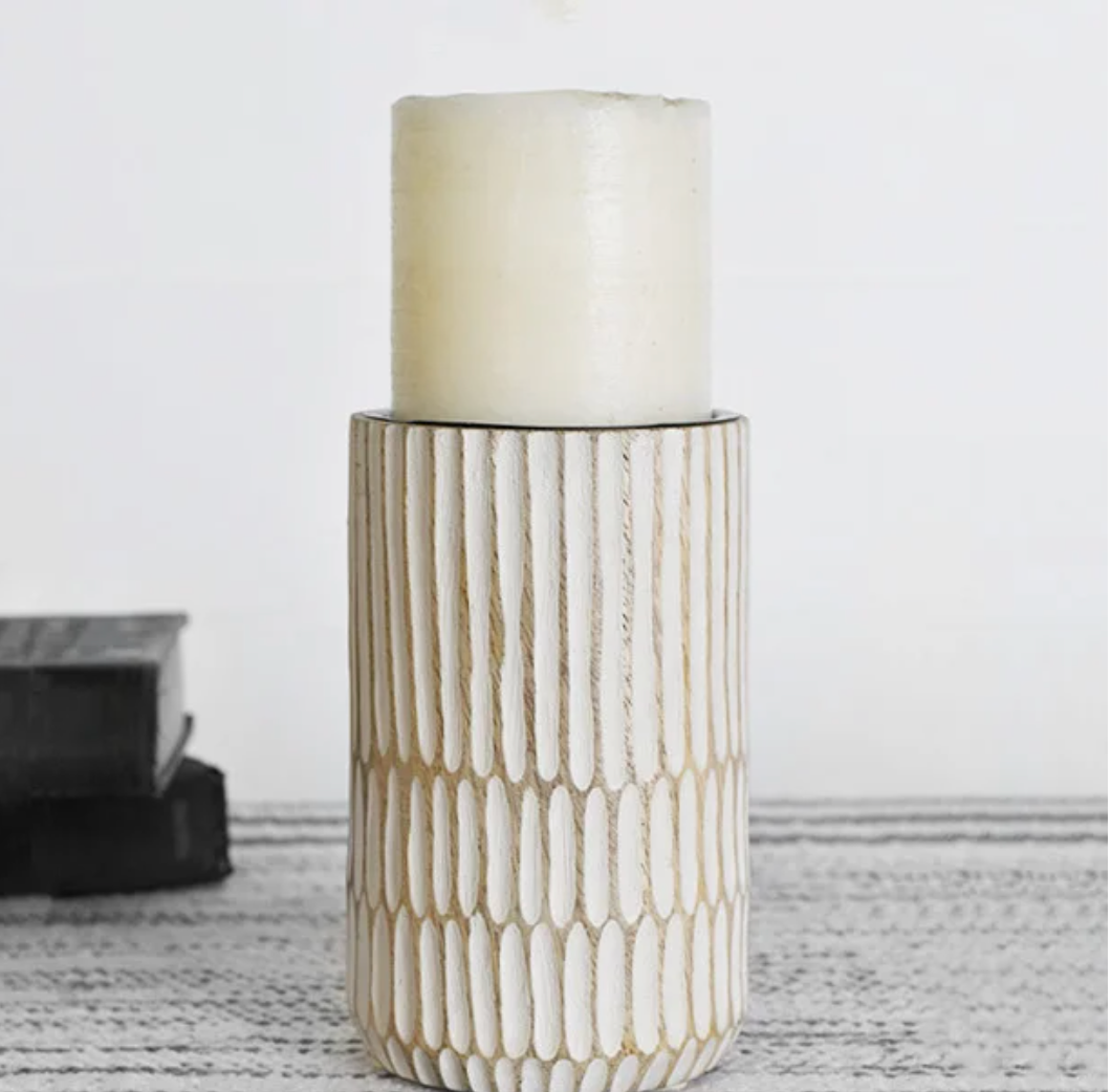 Set/2 Hand-Carved Wood Candle Stands