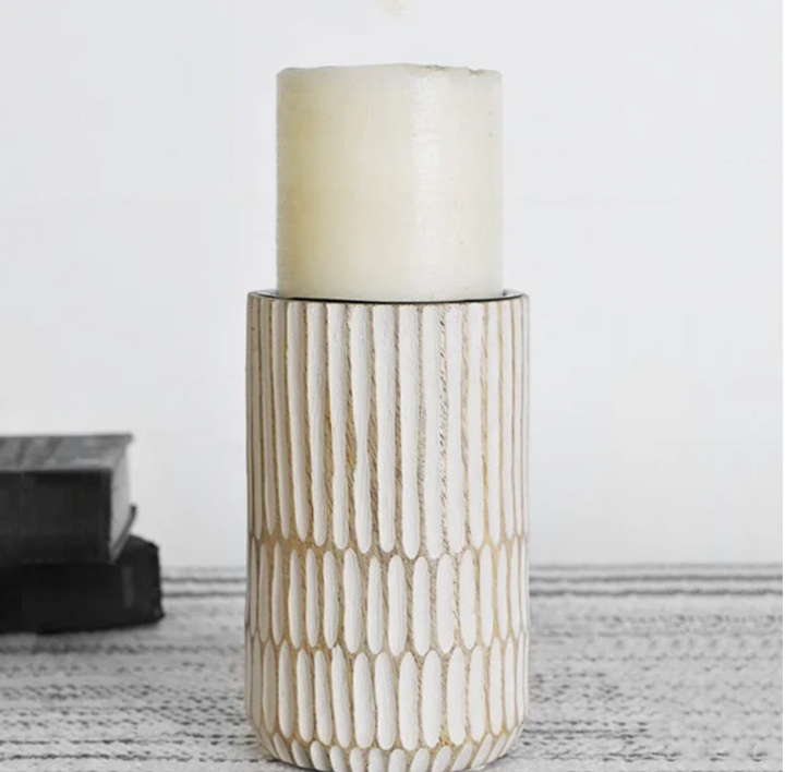 Set/2 Hand-Carved Wood Candle Stands