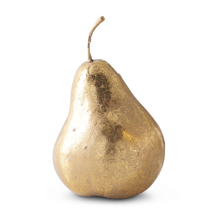Gold pear-shaped candle on a white background