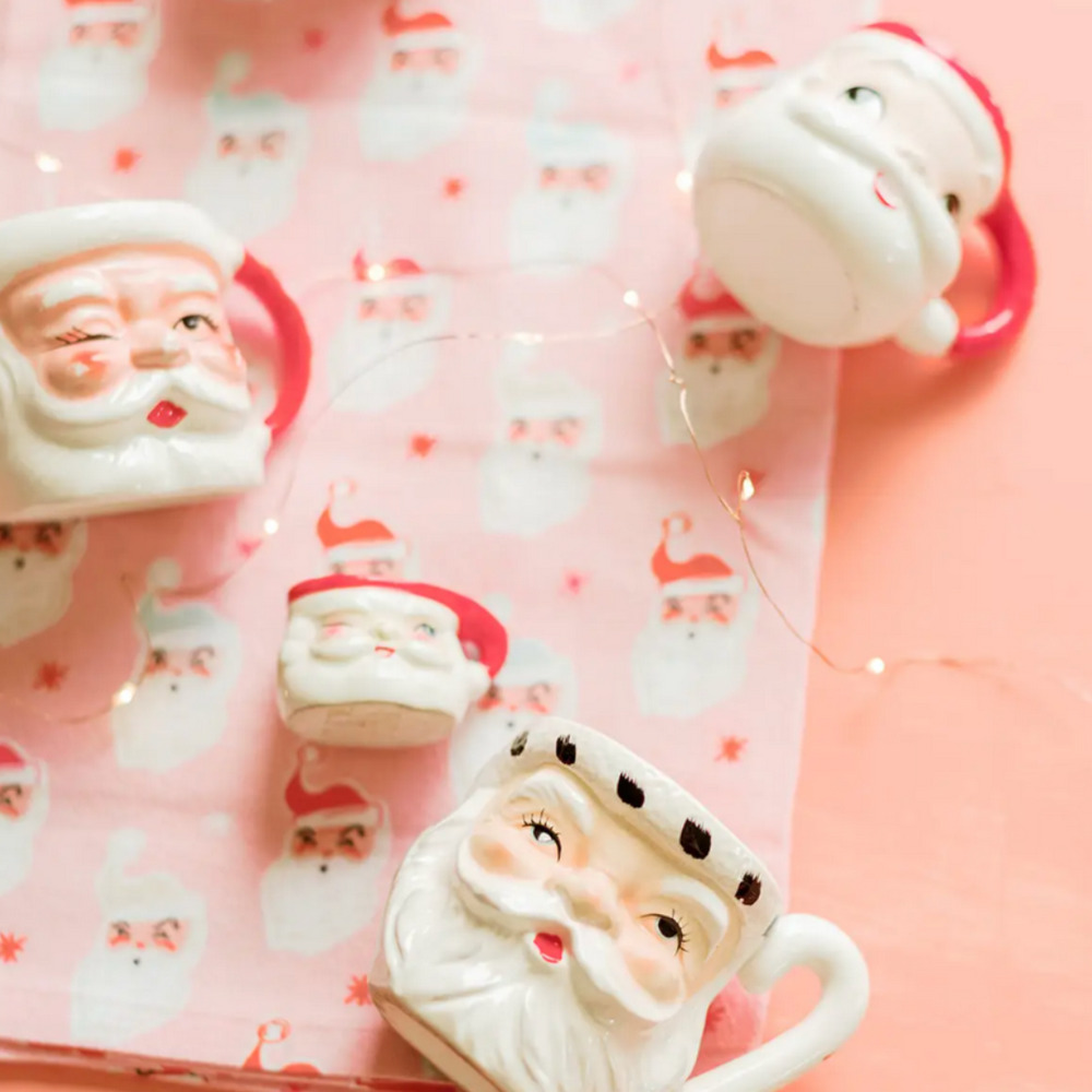 Retro Santa Flour Sack Kitchen Towel Santa Claus design on a pink background