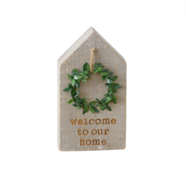 Set/3 Wooden Block Houses with Wreaths