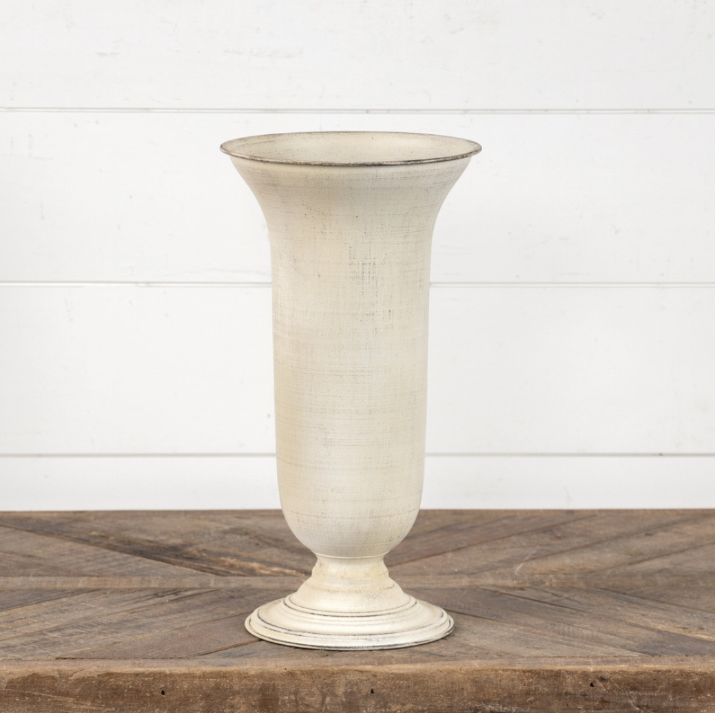 White Fluted Metal Vase