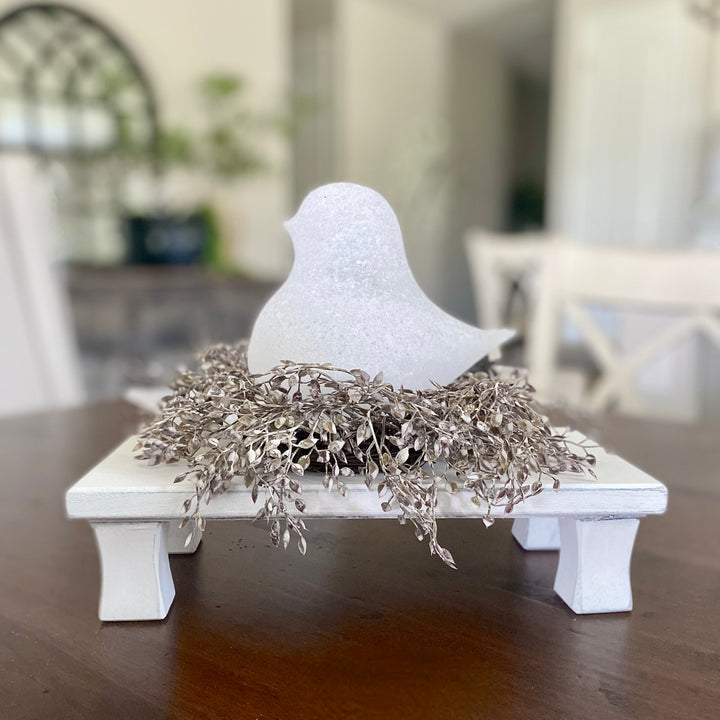 Set/2 White Frosted Glass Birds