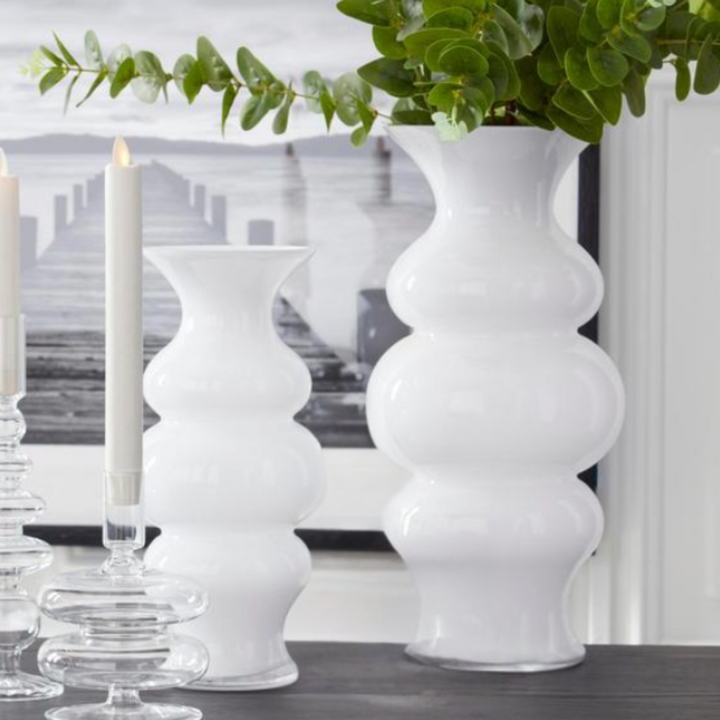 White Hourglass Fluted Vases