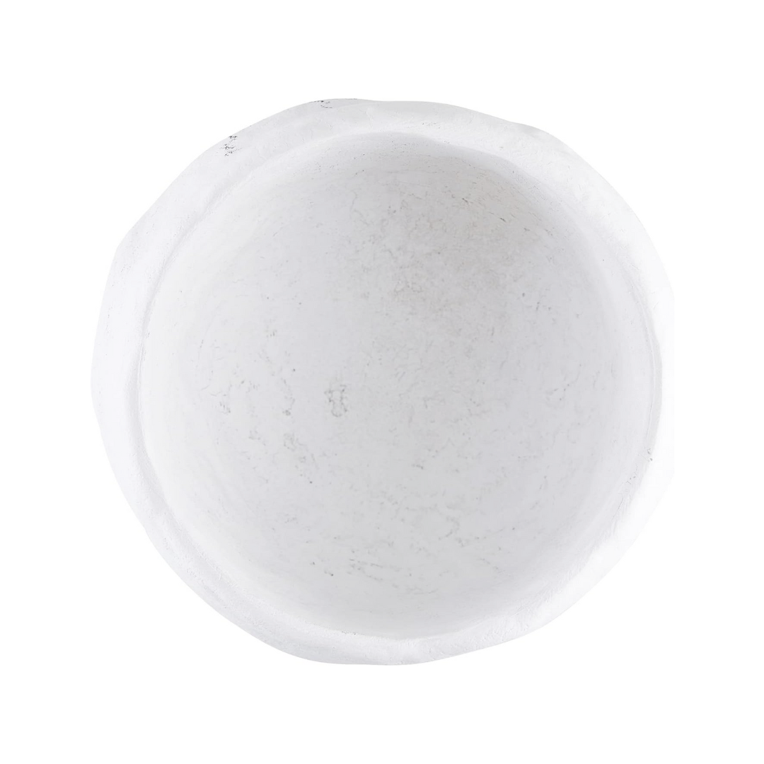White paper maché footed bowl on a white background