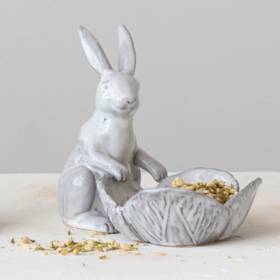 Rabbit With Flower Shaped Bowl