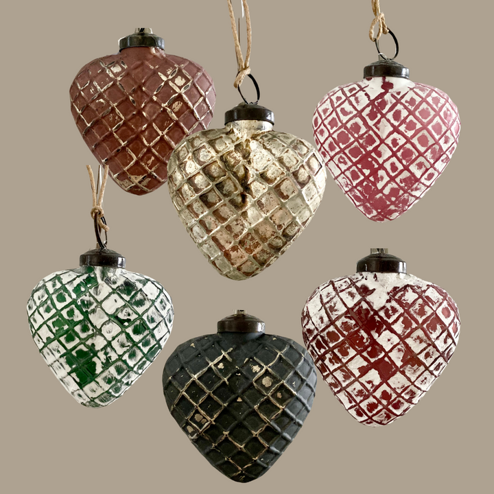 Set/6 Colored Glass Heart Ornaments