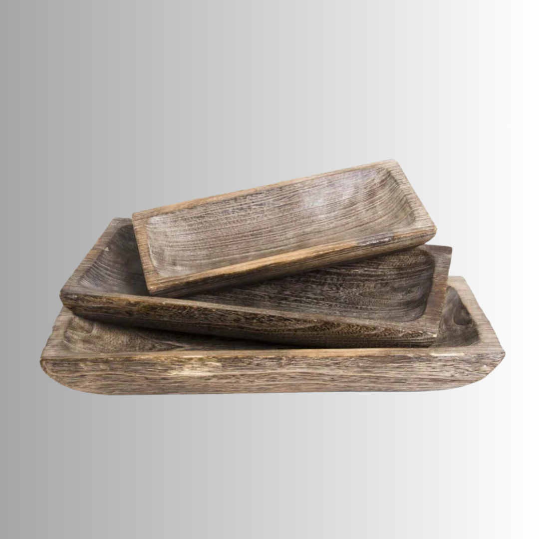 Carved Rectangular Wood Trays