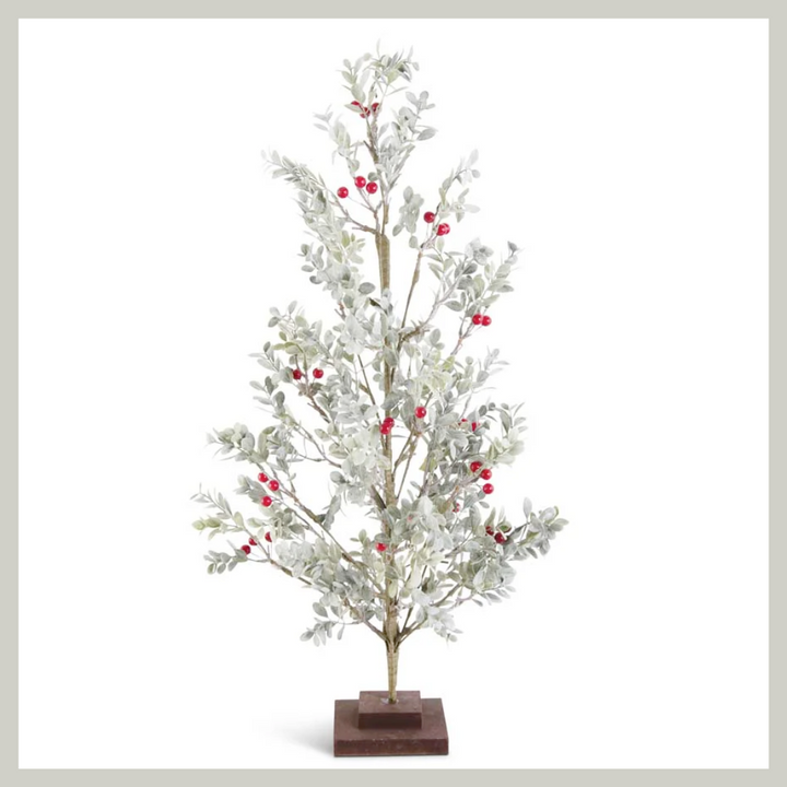 Powdered Boxwood Tree With Red Berries