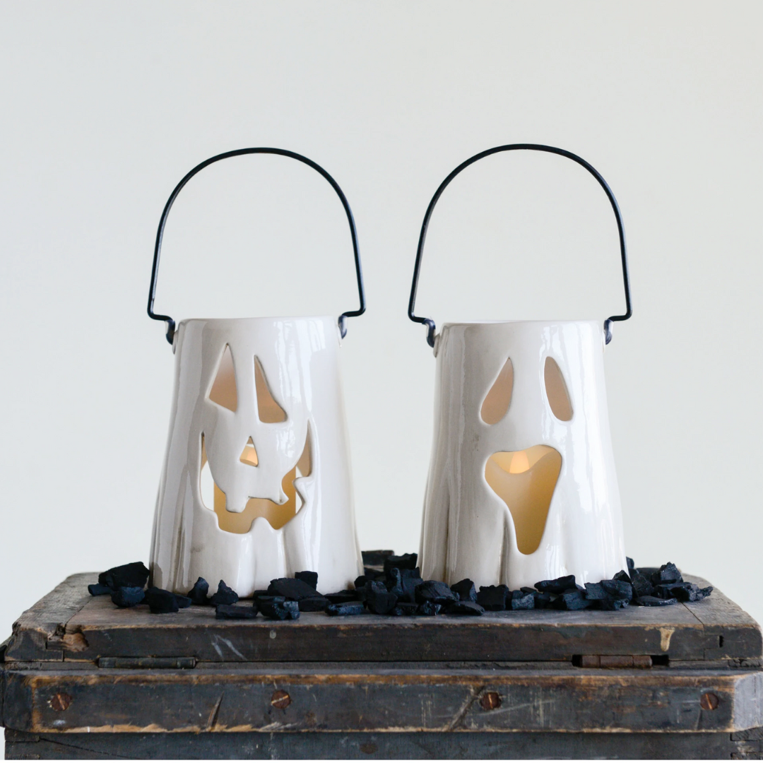 Set/2 Ceramic Ghost Lanterns