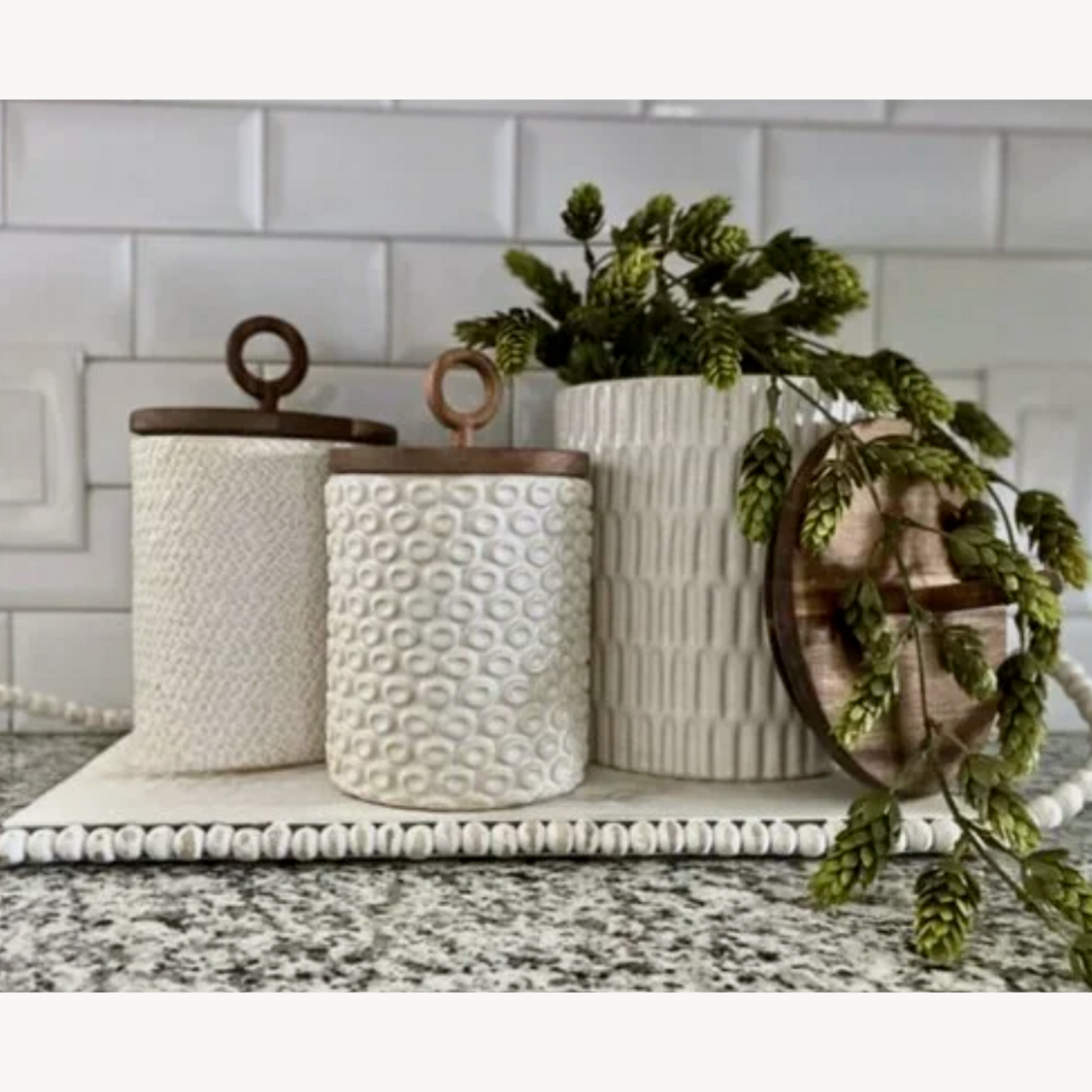 Set/3 Stoneware Textured Canisters